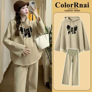 Casual Two-Piece Maternity Hoodie Set